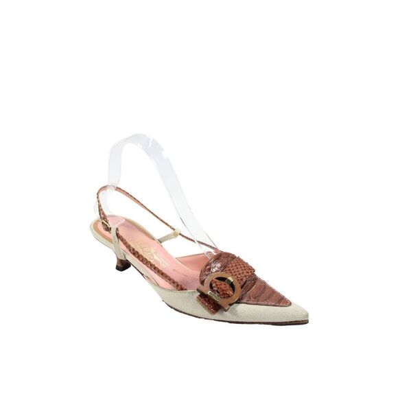 Salvatore Ferragamo Shoes - Salvatore Ferragamo Womens Pointed Toe Leather Slingback Sandals Beige Size 8.5